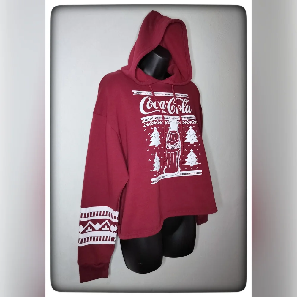 Coca-Cola Burgundy & White Holiday Hoodie Sz 1X - Picture 2 of 6